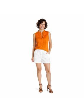 2/$30 New By Magazine Orange XS Cotton Tunic Top Pintuck Detail Mandarin Collar